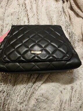 Quilted Black Crossbody Bag with Gold Accent